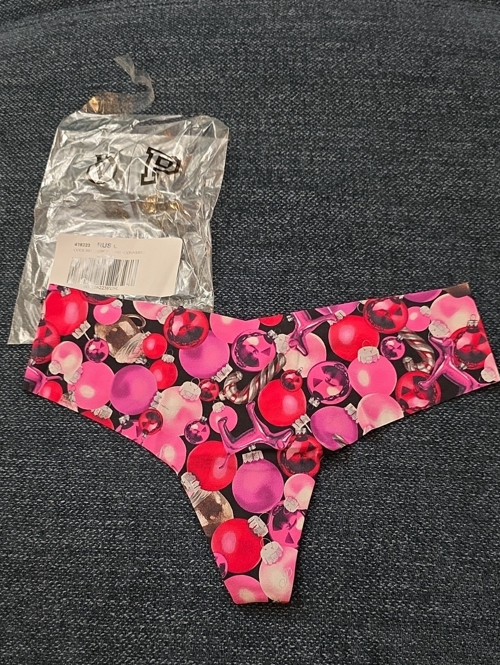 Victoria's Secret PINK Pink and Red Ornament Seamless Thong